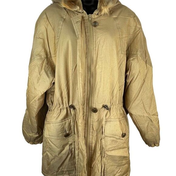Vintage 80s J Gallery Red Fox Trim Coat Parka Womens Size M Gold - Picture 10 of 11